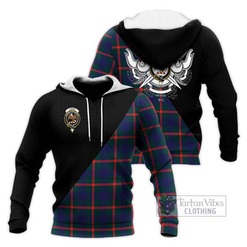 Agnew Tartan Knitted Hoodie with Family Crest and Military Logo Style