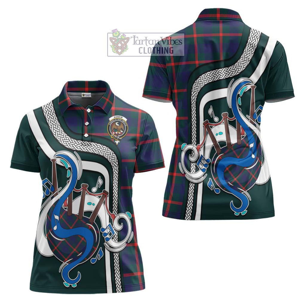 Agnew Tartan Women's Polo Shirt with Epic Bagpipe Style Women - Tartanvibesclothing Shop