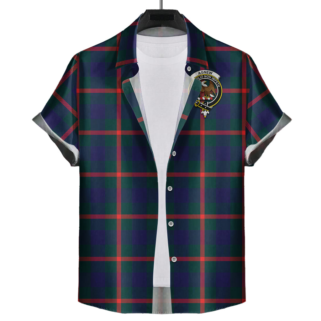 Agnew Modern Tartan Short Sleeve Button Down Shirt with Family Crest - Tartanvibesclothing