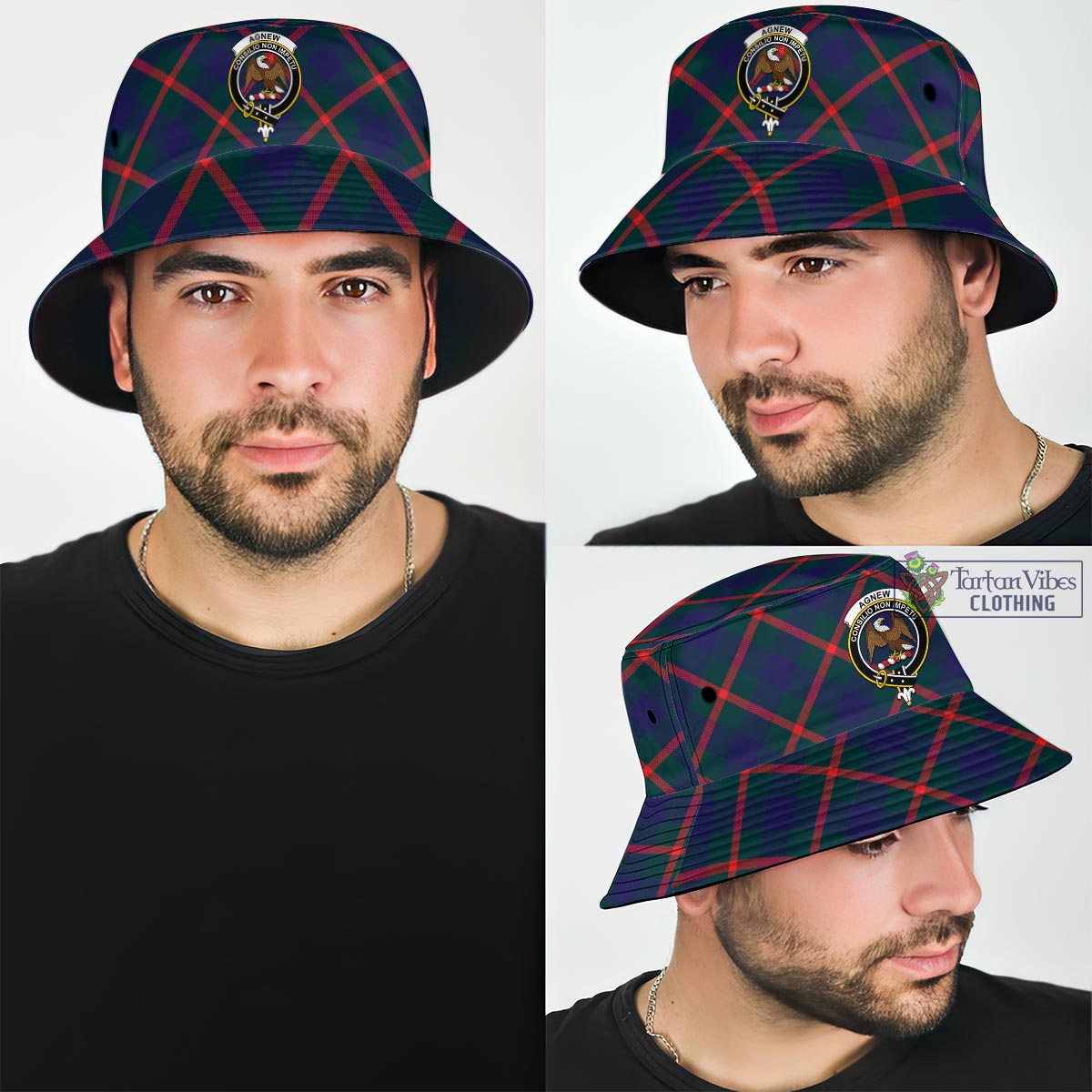 Tartan Vibes Clothing Agnew Modern Tartan Bucket Hat with Family Crest