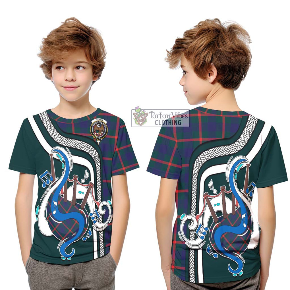 Tartan Vibes Clothing Agnew Modern Tartan Kid T-Shirt with Epic Bagpipe Style