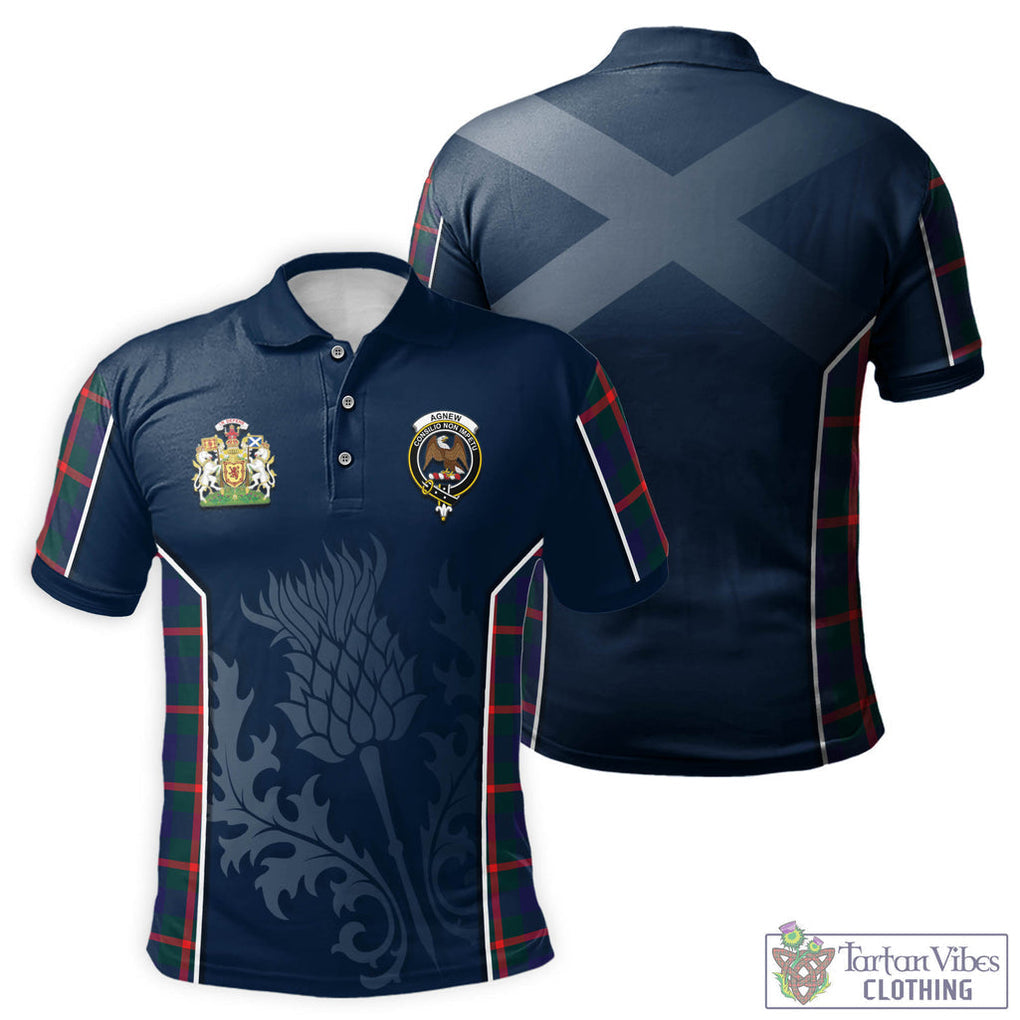 Tartan Vibes Clothing Agnew Modern Tartan Men's Polo Shirt with Family Crest and Scottish Thistle Vibes Sport Style