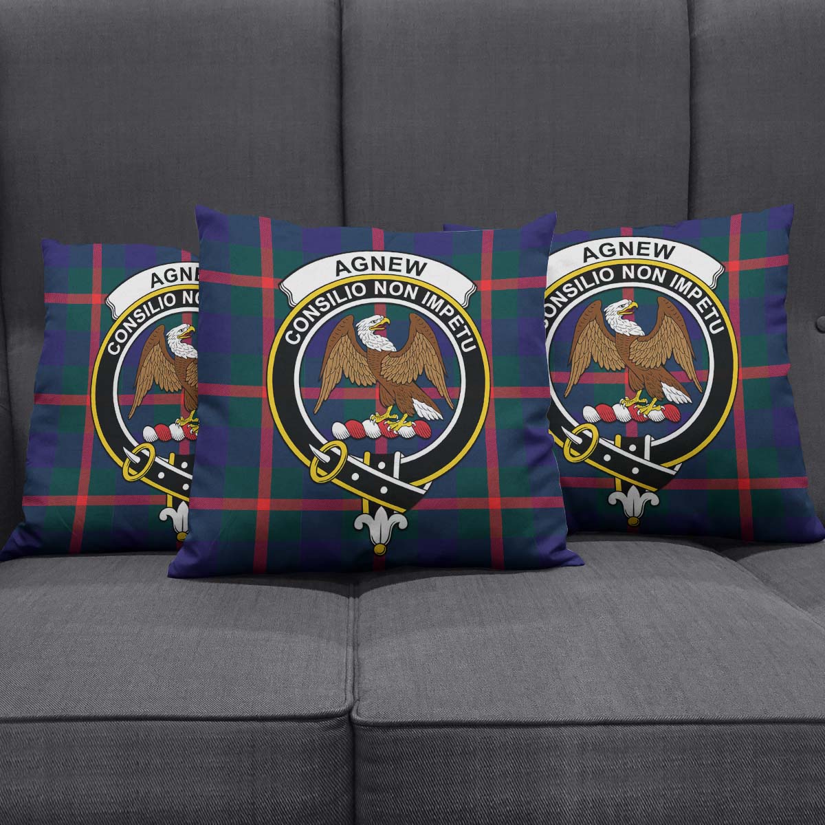 Agnew Modern Tartan Pillow Cover with Family Crest Square Pillow Cover - Tartanvibesclothing