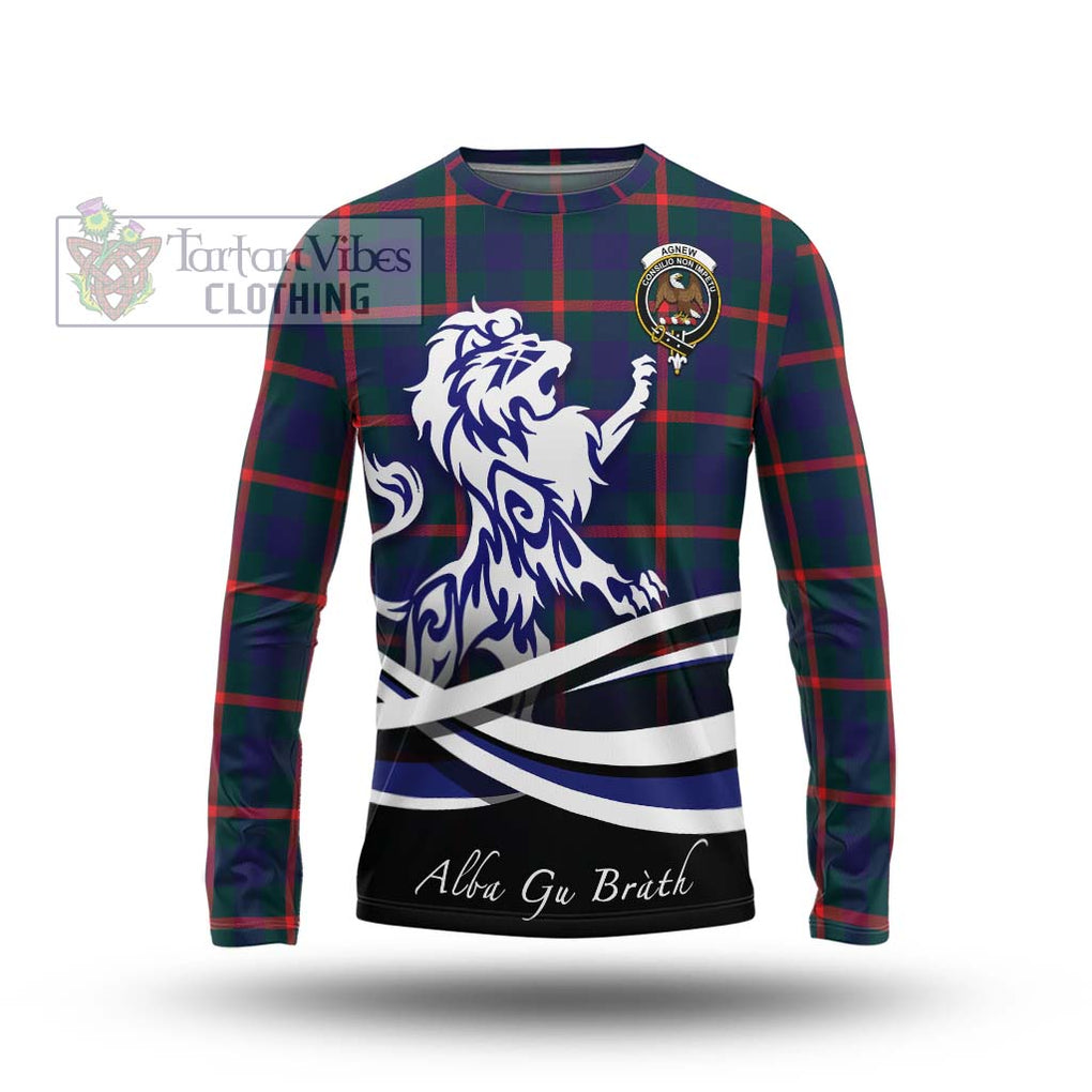 Agnew Tartan Long Sleeve T-Shirt with Alba Gu Brath Regal Lion Emblem Unisex - Tartanvibesclothing Shop