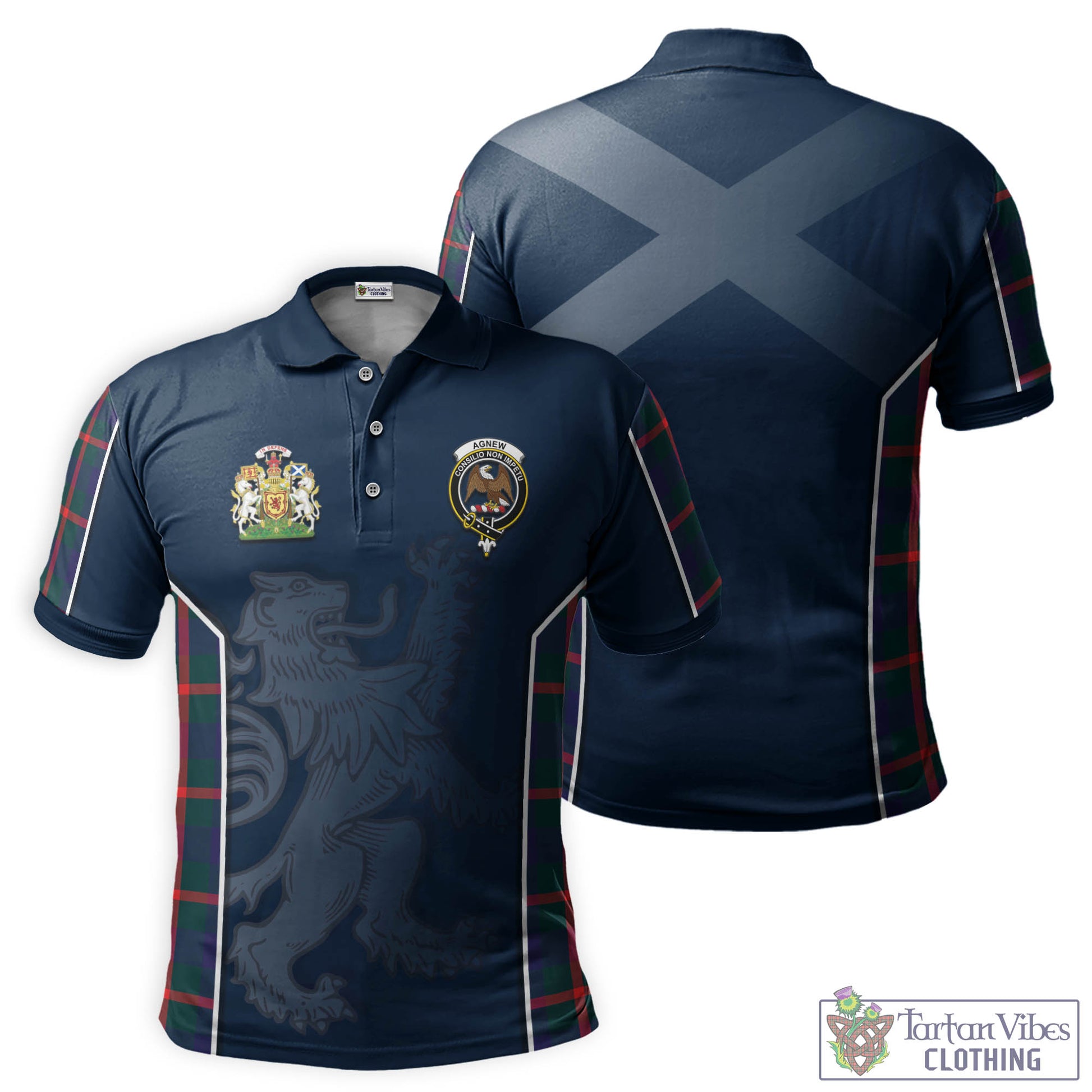 Tartan Vibes Clothing Agnew Modern Tartan Men's Polo Shirt with Family Crest and Lion Rampant Vibes Sport Style