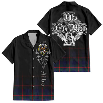 Agnew Modern Tartan Short Sleeve Button Up Featuring Alba Gu Brath Family Crest Celtic Inspired