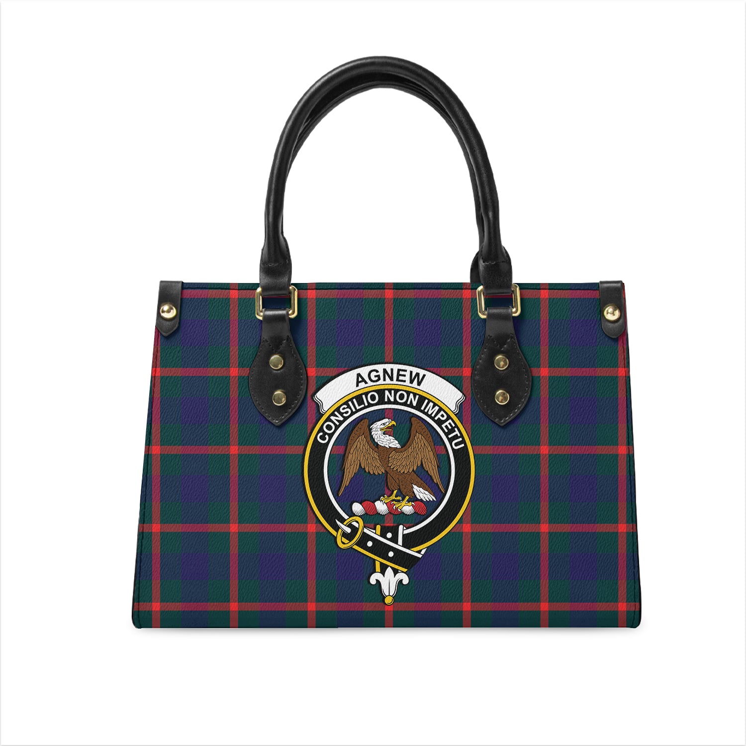 Agnew Modern Tartan Leather Bag with Family Crest One Size 29*11*20 cm - Tartanvibesclothing