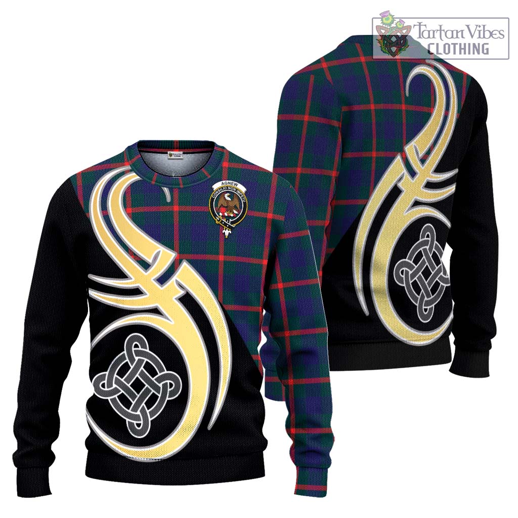 Agnew Tartan Knitted Sweater with Family Crest and Celtic Symbol Style Unisex - Tartan Vibes Clothing