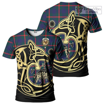 Agnew Tartan T-Shirt with Family Crest Celtic Wolf Style