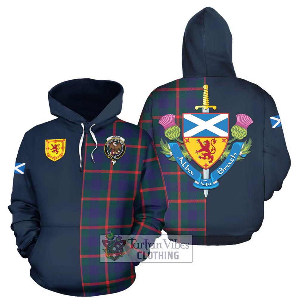 Tartan Vibes Clothing Agnew Modern Tartan Hoodie with Scottish Lion Royal Arm Half Style