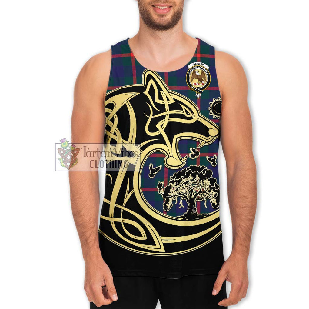 Agnew Tartan Men's Tank Top with Family Crest Celtic Wolf Style Men - Tartan Vibes Clothing