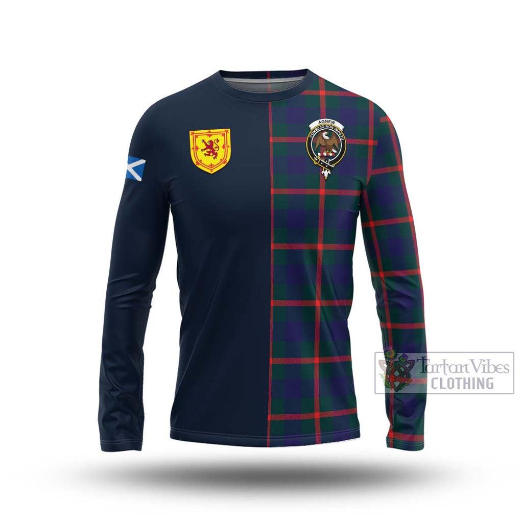 Tartan Vibes Clothing Agnew Modern Tartan Long Sleeve T-Shirt with Scottish Lion Royal Arm Half Style