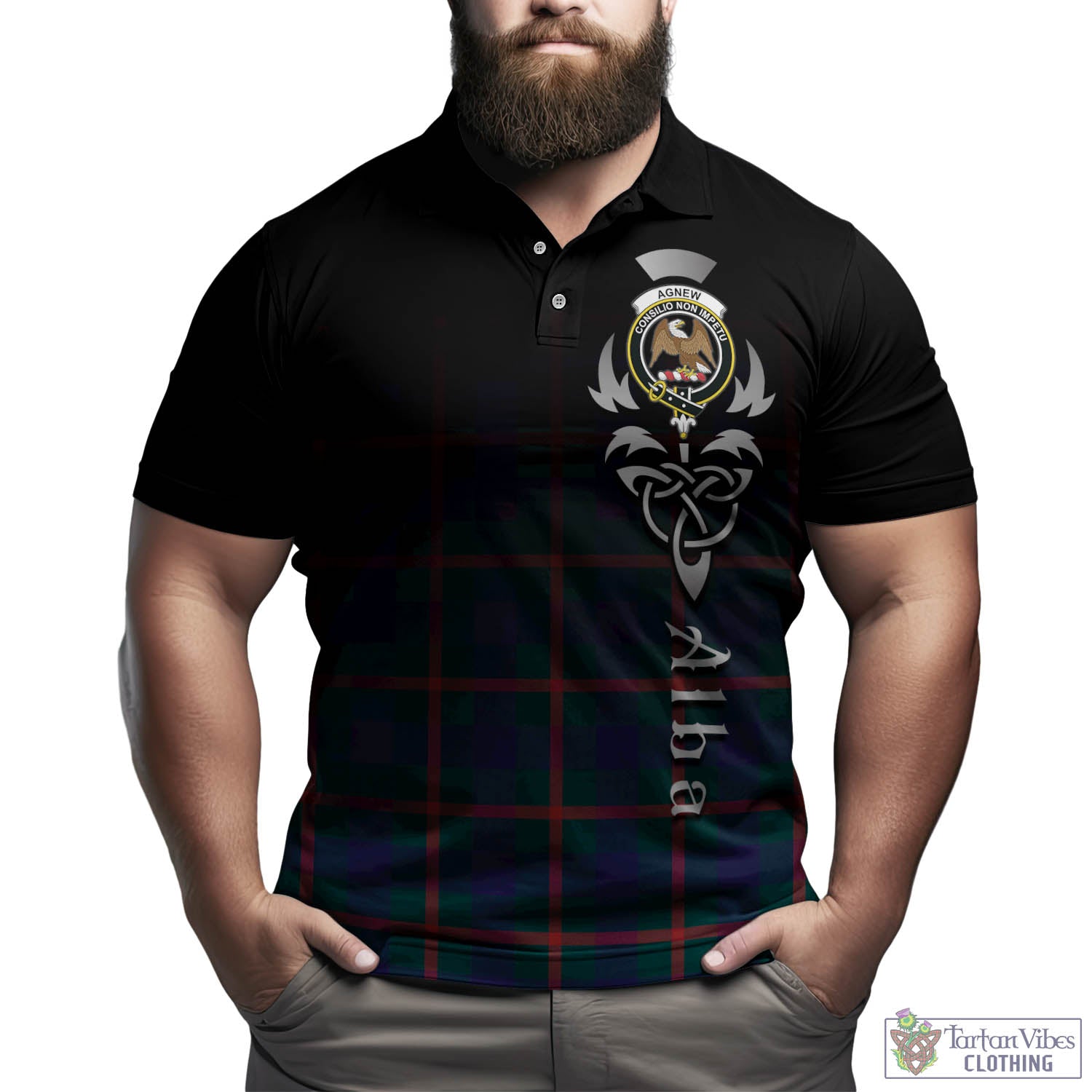 Tartan Vibes Clothing Agnew Modern Tartan Polo Shirt Featuring Alba Gu Brath Family Crest Celtic Inspired