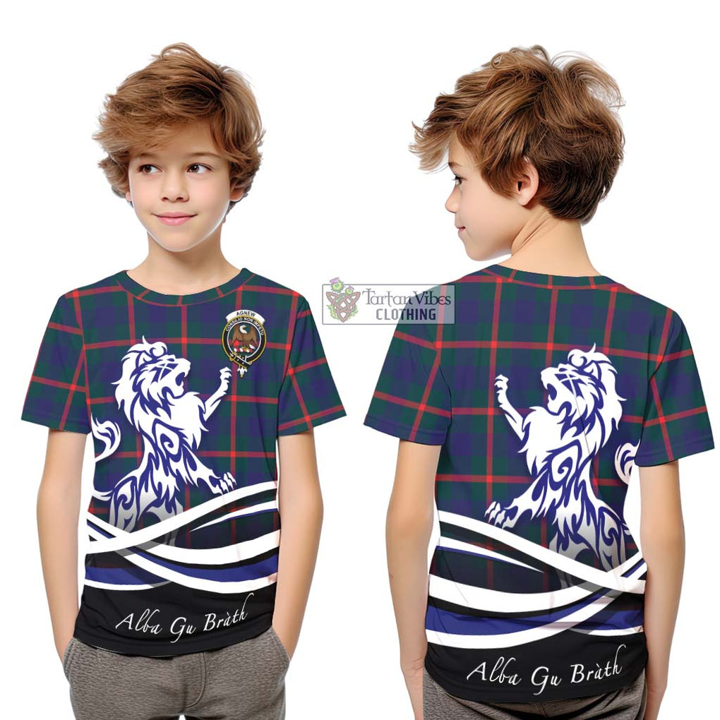 Agnew Tartan Kid T-Shirt with Alba Gu Brath Regal Lion Emblem Youth XL Size14 - Tartanvibesclothing Shop