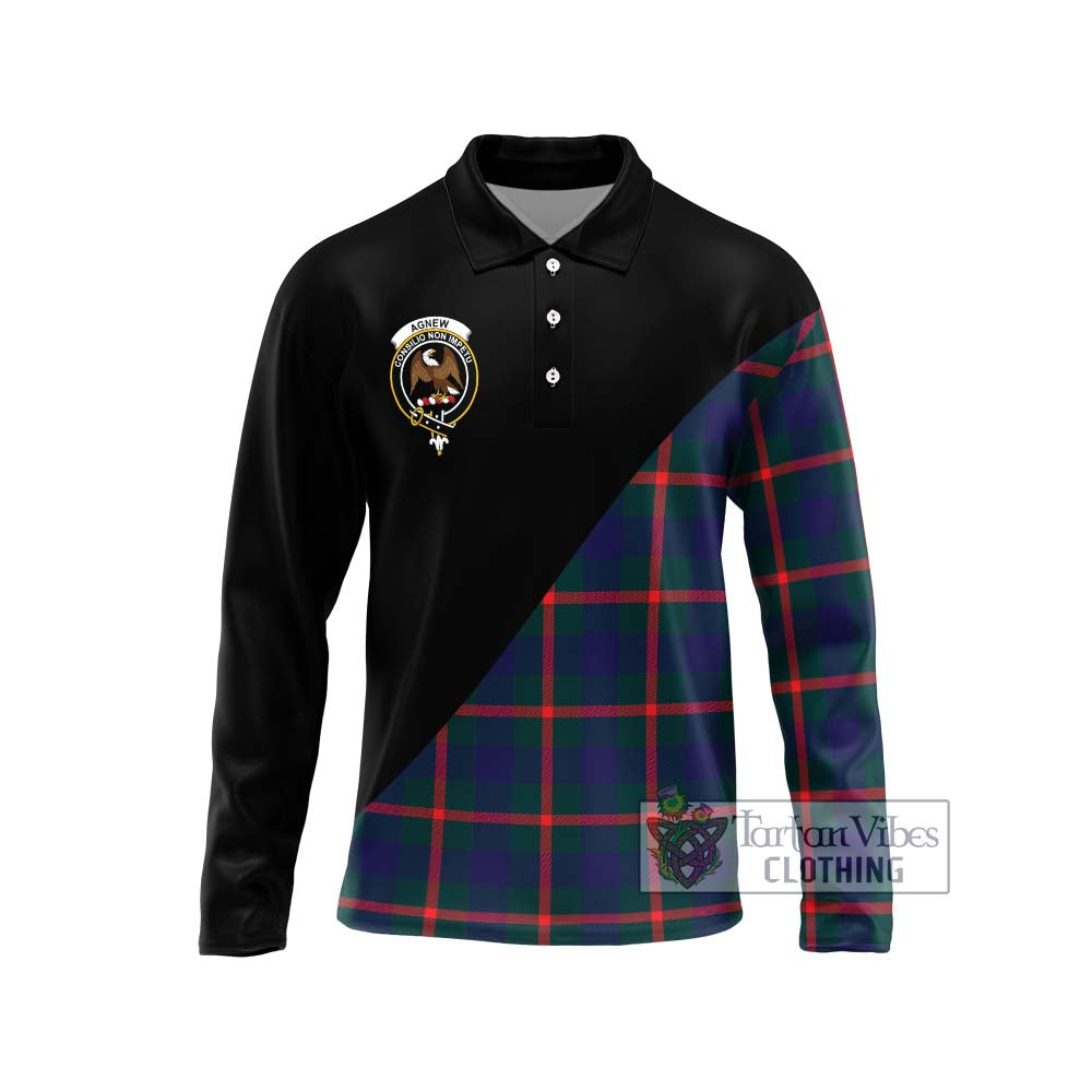 Agnew Tartan Long Sleeve Polo Shirt with Family Crest and Military Logo Style Unisex - Tartanvibesclothing Shop