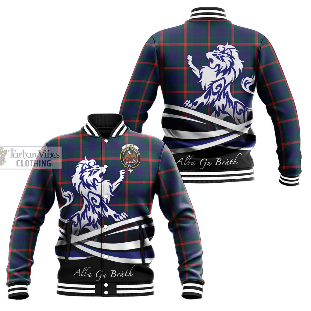 Agnew Tartan Baseball Jacket with Alba Gu Brath Regal Lion Emblem Unisex - Tartanvibesclothing Shop