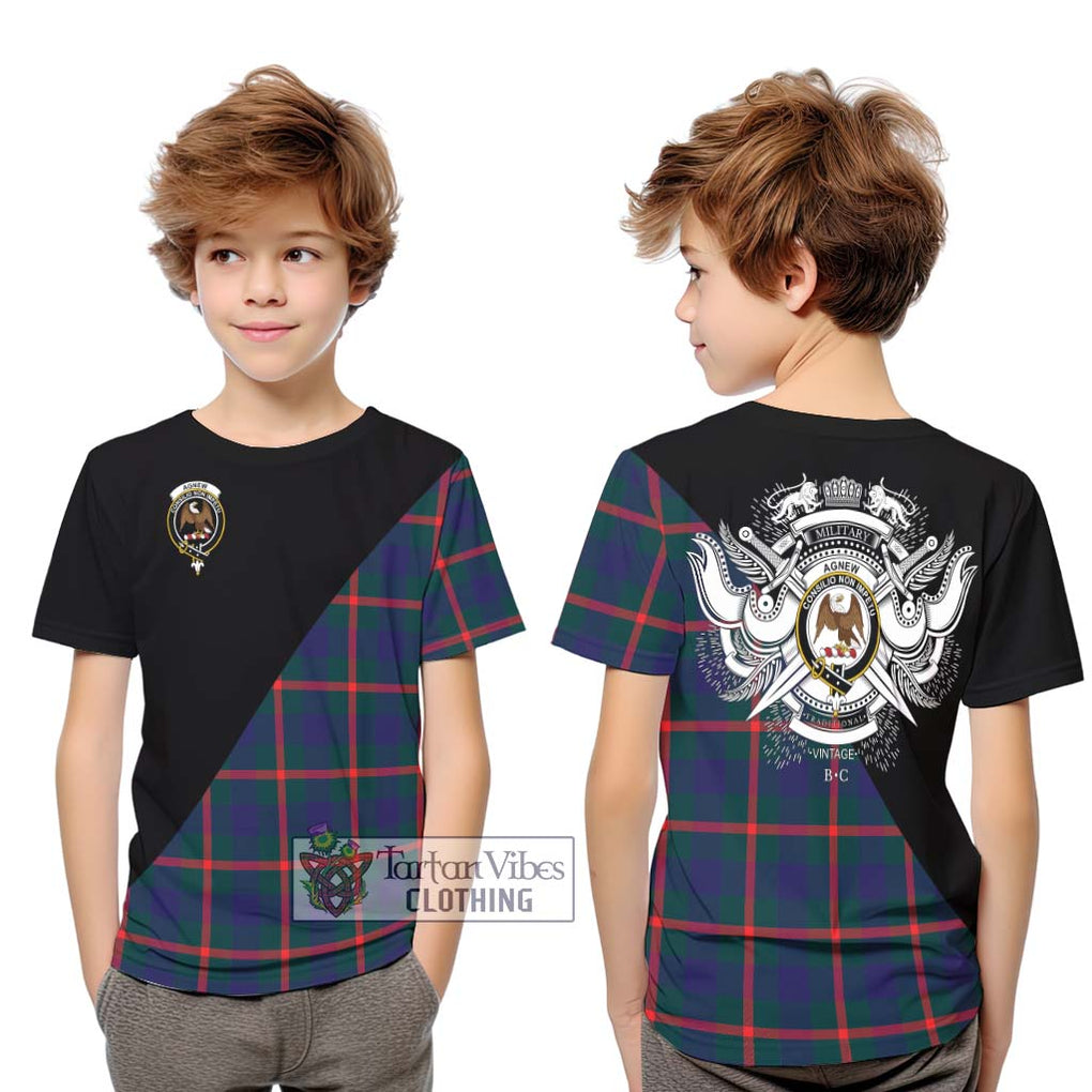 Agnew Tartan Kid T-Shirt with Family Crest and Military Logo Style Youth XL Size14 - Tartanvibesclothing Shop