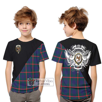 Agnew Tartan Kid T-Shirt with Family Crest and Military Logo Style