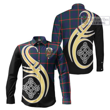 Agnew Tartan Long Sleeve Button Shirt with Family Crest and Celtic Symbol Style