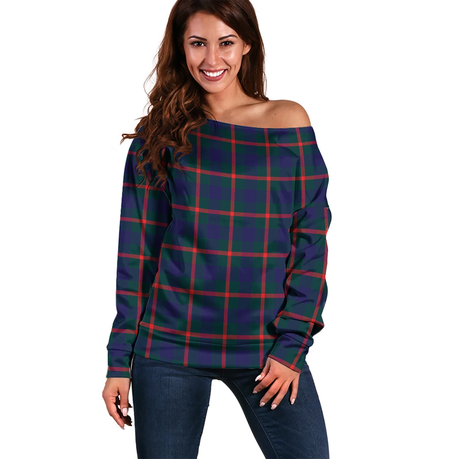 Agnew Modern Tartan Off Shoulder Women Sweater Women - Tartanvibesclothing