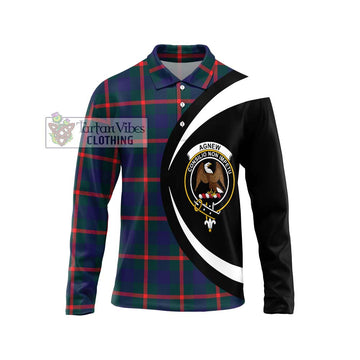 Agnew Tartan Long Sleeve Polo Shirt with Family Crest Circle Style