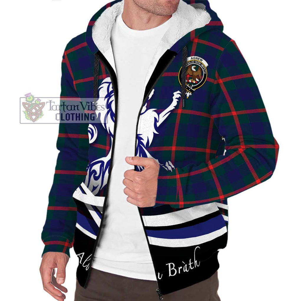 Agnew Tartan Sherpa Hoodie with Alba Gu Brath Regal Lion Emblem Unisex S - Tartanvibesclothing Shop