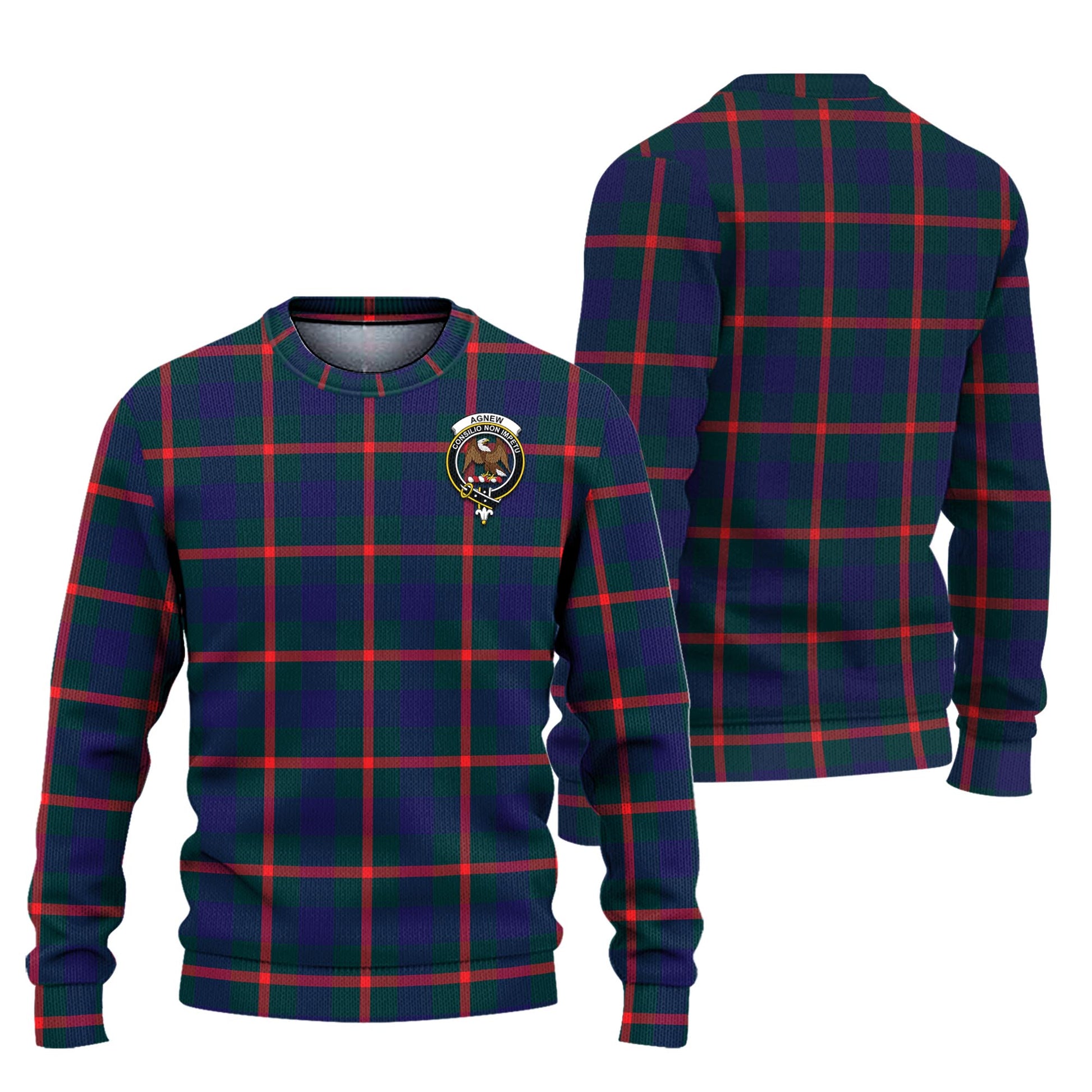 Agnew Modern Tartan Knitted Sweater with Family Crest Unisex - Tartanvibesclothing