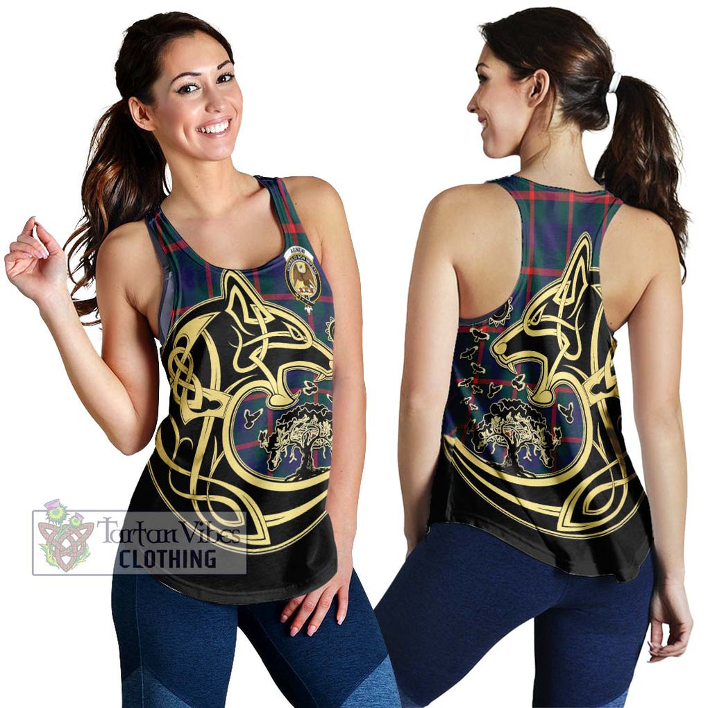 Agnew Tartan Women's Racerback Tanks with Family Crest Celtic Wolf Style 4XL - Tartan Vibes Clothing