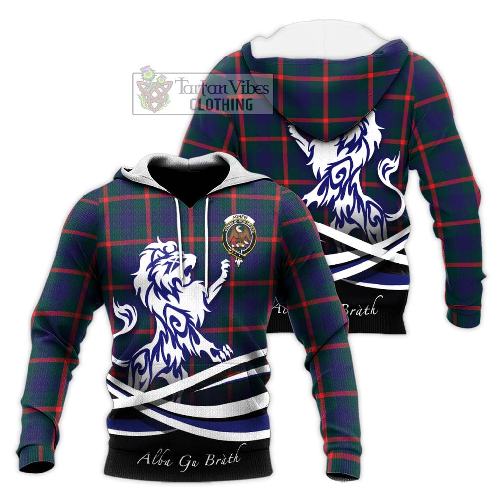 Agnew Tartan Knitted Hoodie with Alba Gu Brath Regal Lion Emblem Unisex Knitted Pullover Hoodie - Tartanvibesclothing Shop