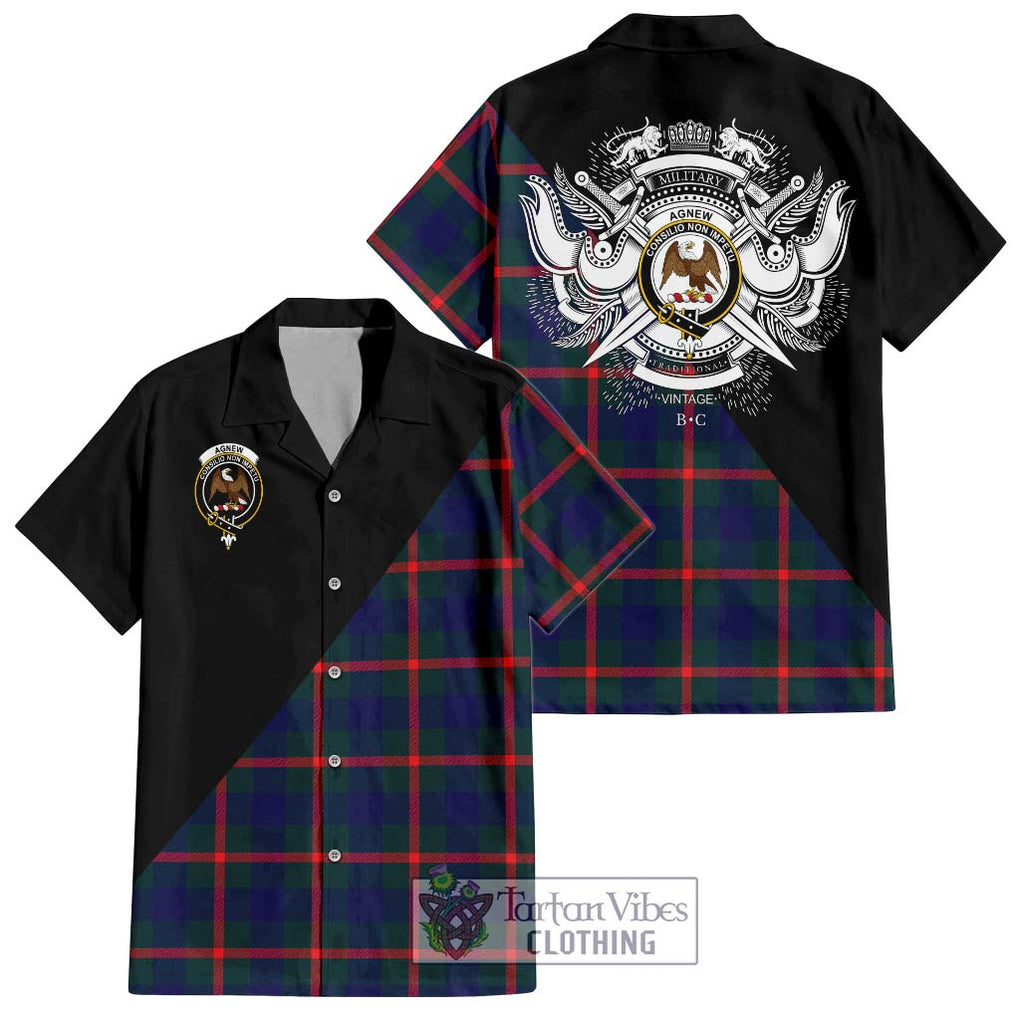 Agnew Tartan Short Sleeve Button Shirt with Family Crest and Military Logo Style Kid - Tartanvibesclothing Shop