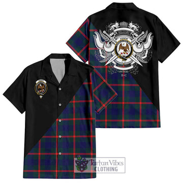 Agnew Tartan Short Sleeve Button Shirt with Family Crest and Military Logo Style