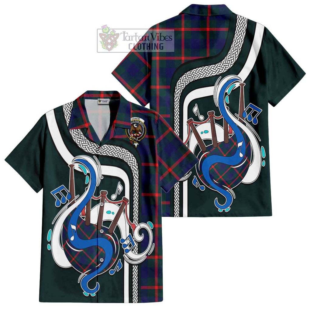 Agnew Tartan Short Sleeve Button Shirt with Epic Bagpipe Style Kid - Tartanvibesclothing Shop