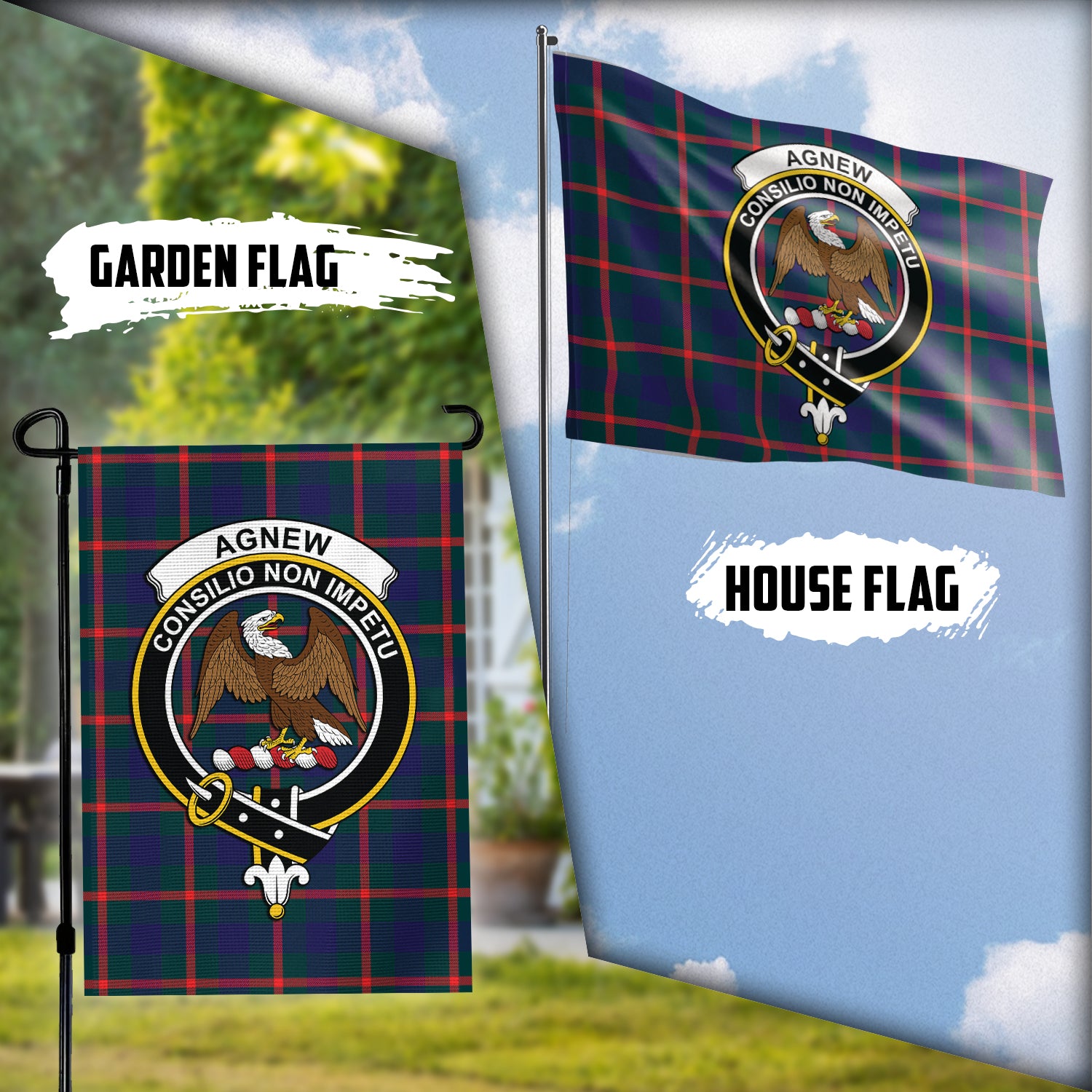 Agnew Tartan Flag with Family Crest Garden Flag (Vertical) - Tartan Vibes Clothing