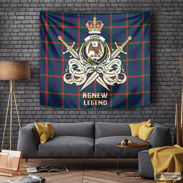 Agnew Tartan Tapestry with Clan Crest and the Golden Sword of Courageous Legacy