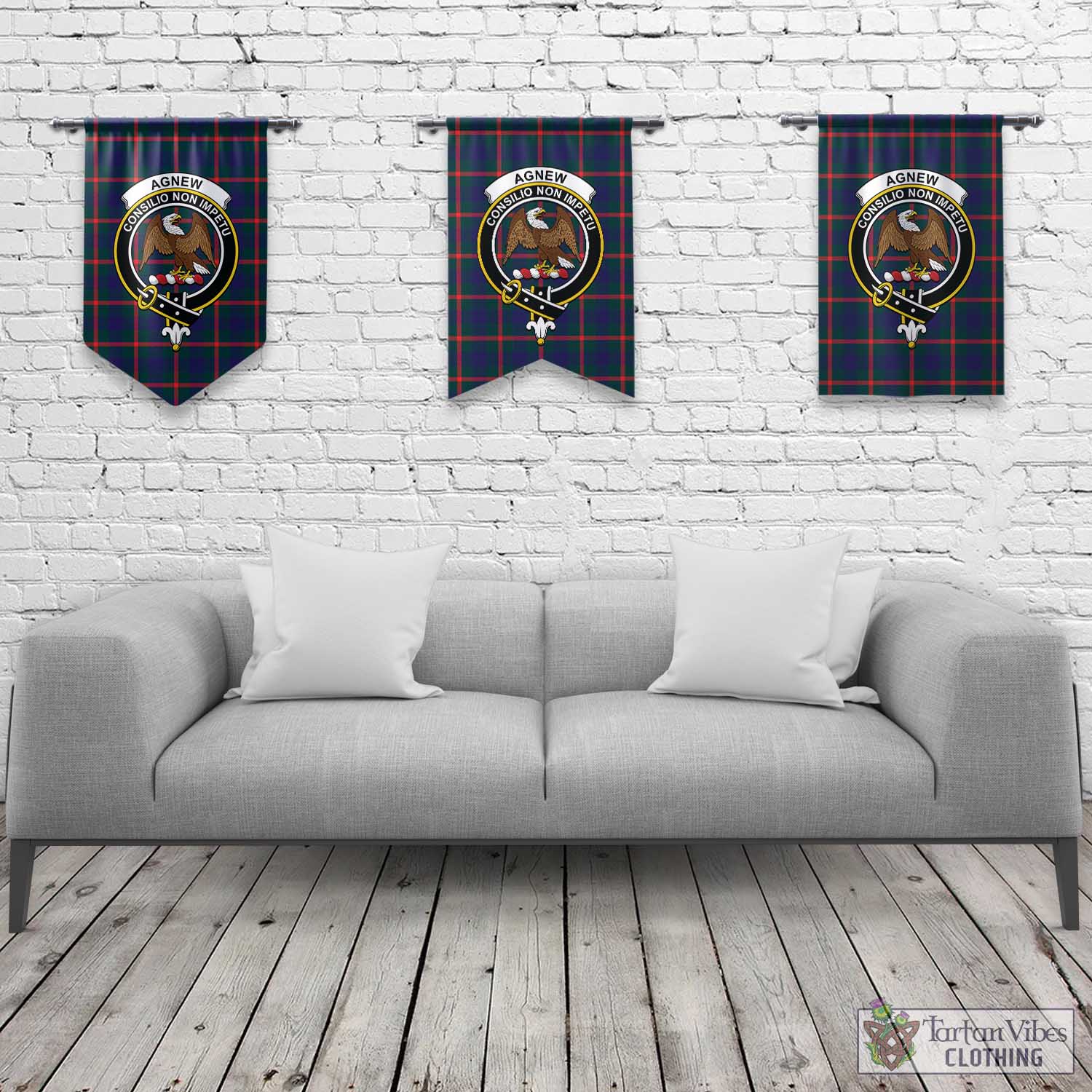 Tartan Vibes Clothing Agnew Modern Tartan Gonfalon, Tartan Banner with Family Crest