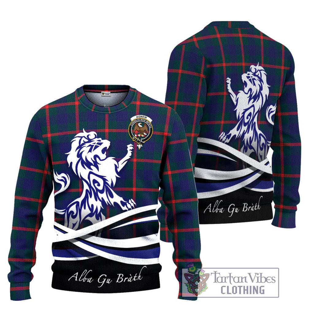 Agnew Tartan Knitted Sweater with Alba Gu Brath Regal Lion Emblem Unisex - Tartanvibesclothing Shop