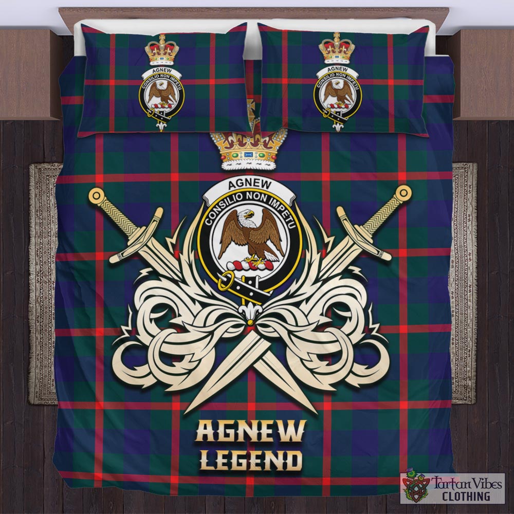 Tartan Vibes Clothing Agnew Modern Tartan Bedding Set with Clan Crest and the Golden Sword of Courageous Legacy