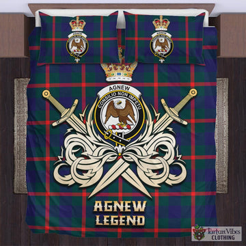 Agnew Tartan Bedding Set with Clan Crest and the Golden Sword of Courageous Legacy