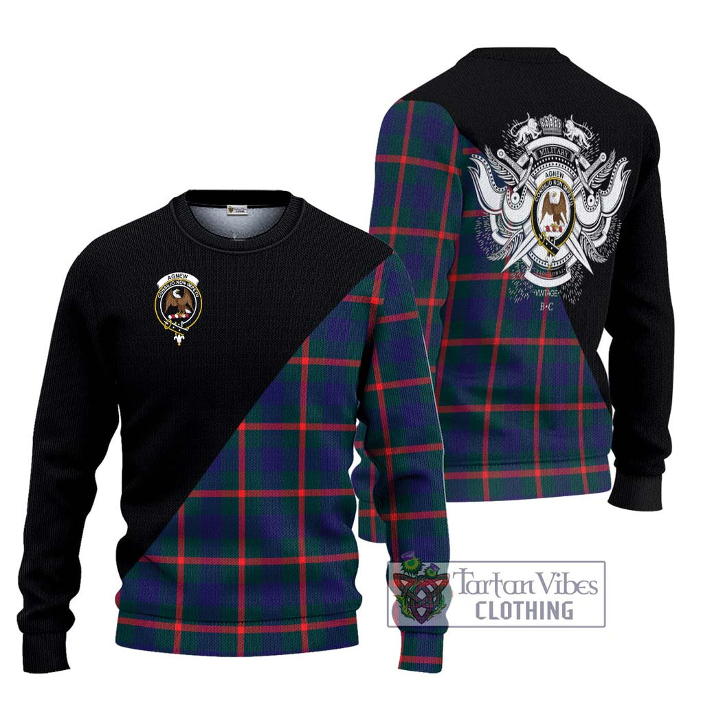 Agnew Tartan Knitted Sweater with Family Crest and Military Logo Style Unisex - Tartanvibesclothing Shop