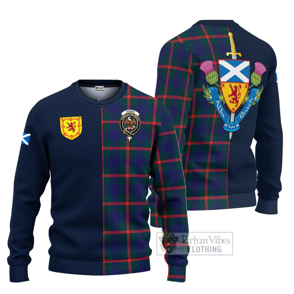 Tartan Vibes Clothing Agnew Modern Tartan Knitted Sweater with Scottish Lion Royal Arm Half Style