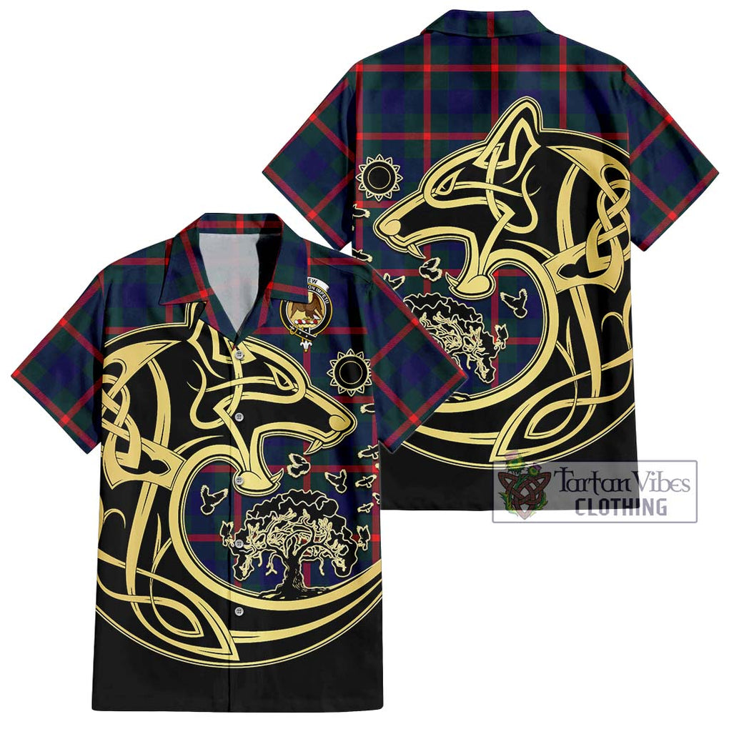 Agnew Tartan Short Sleeve Button Shirt with Family Crest Celtic Wolf Style Kid - Tartan Vibes Clothing