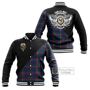 Agnew Tartan Baseball Jacket with Family Crest and Military Logo Style