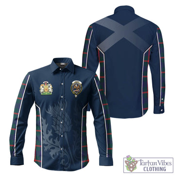 Agnew Modern Tartan Long Sleeve Button Up Shirt with Family Crest and Scottish Thistle Vibes Sport Style