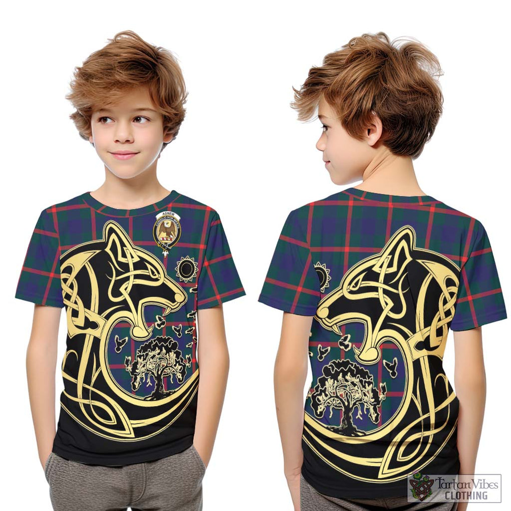 Agnew Tartan Kid T-Shirt with Family Crest Celtic Wolf Style Youth XL Size14 - Tartan Vibes Clothing