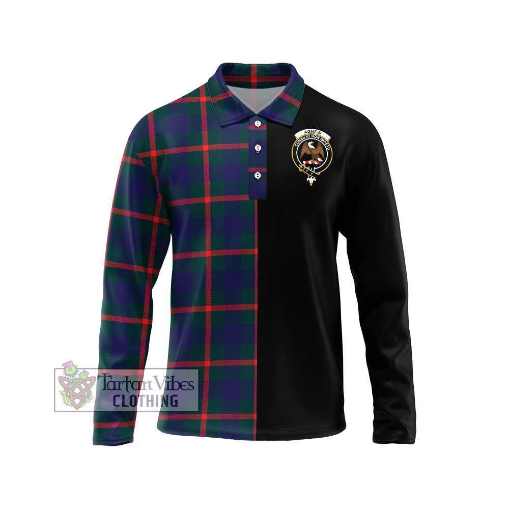 Agnew Tartan Long Sleeve Polo Shirt with Family Crest and Half Of Me Style Unisex - Tartanvibesclothing Shop