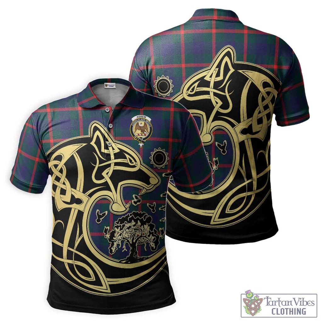 Agnew Tartan Polo Shirt with Family Crest Celtic Wolf Style Kid - Tartanvibesclothing Shop