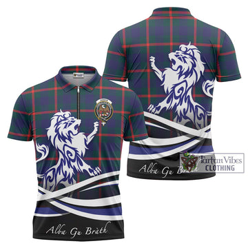 Agnew Tartan Zipper Polo Shirt with Alba Gu Brath Regal Lion Emblem