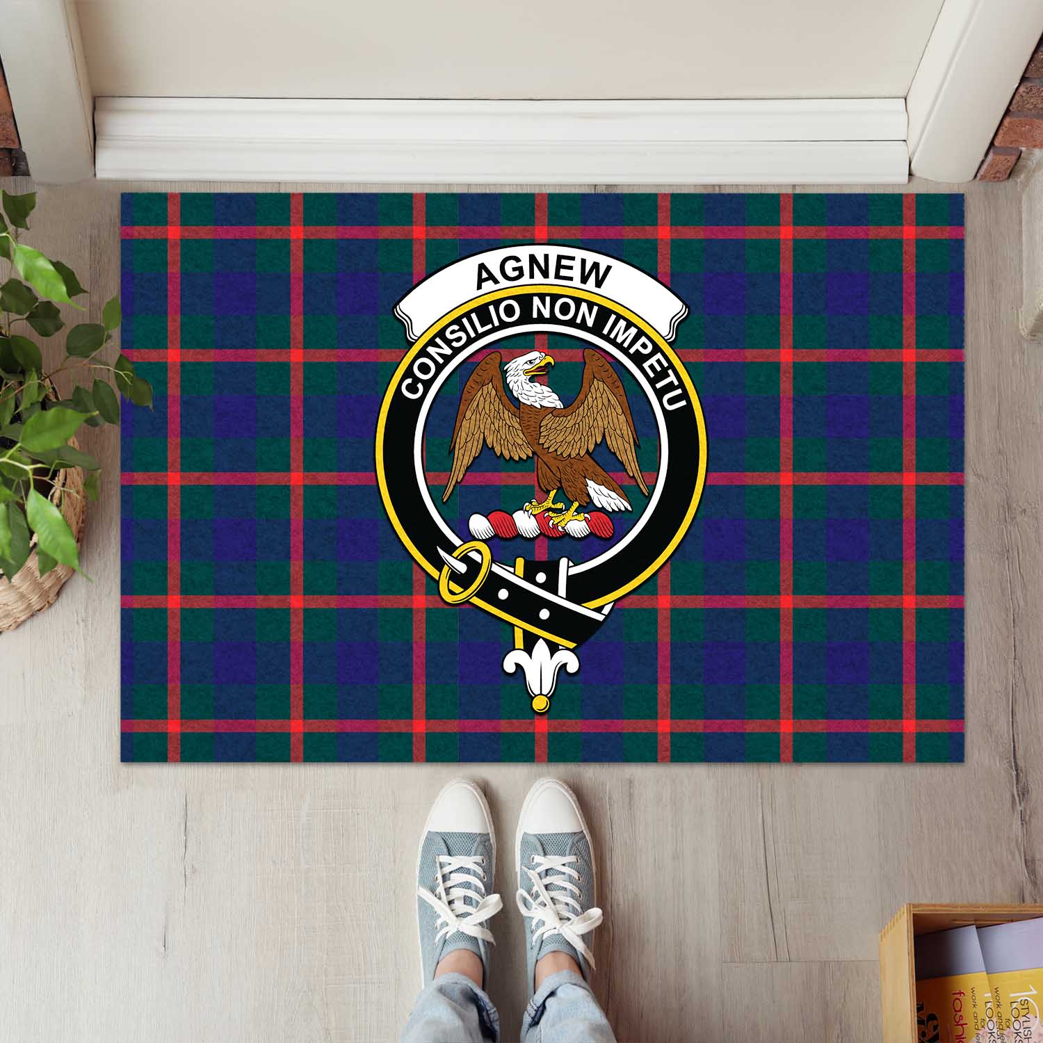 Agnew Modern Tartan Door Mat with Family Crest - Tartanvibesclothing