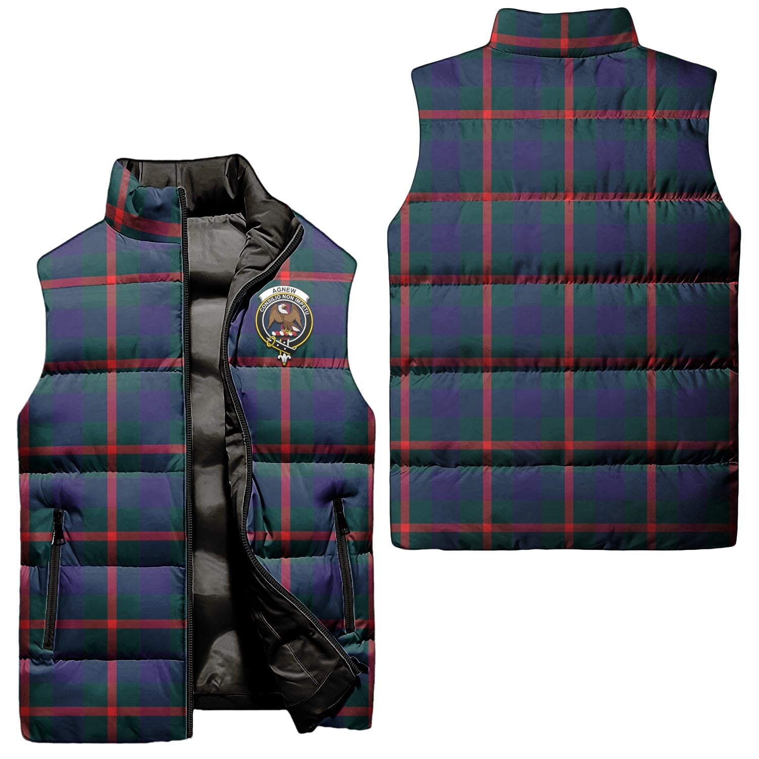 Agnew Modern Tartan Sleeveless Puffer Jacket with Family Crest Unisex - Tartanvibesclothing