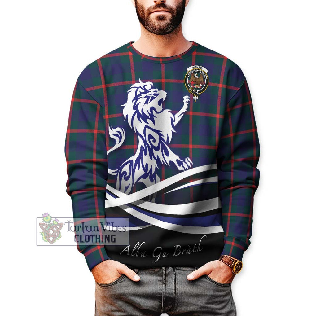 Agnew Tartan Sweatshirt with Alba Gu Brath Regal Lion Emblem Unisex - Tartanvibesclothing Shop